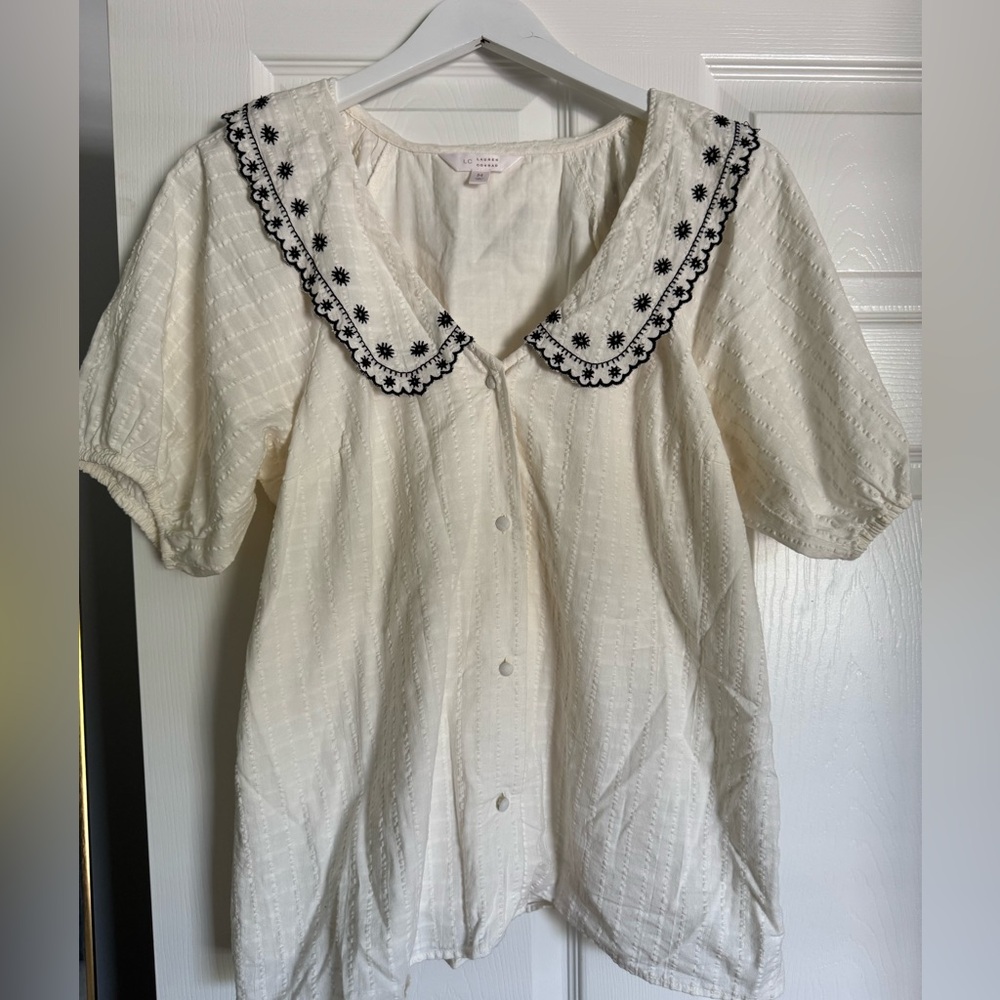 LC Lauren Conrad Cream Puff Sleeve Blouse with Sailor Collar